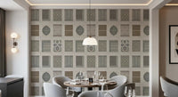 Framed heritage motif wall mural displayed in a dining room, GD8979