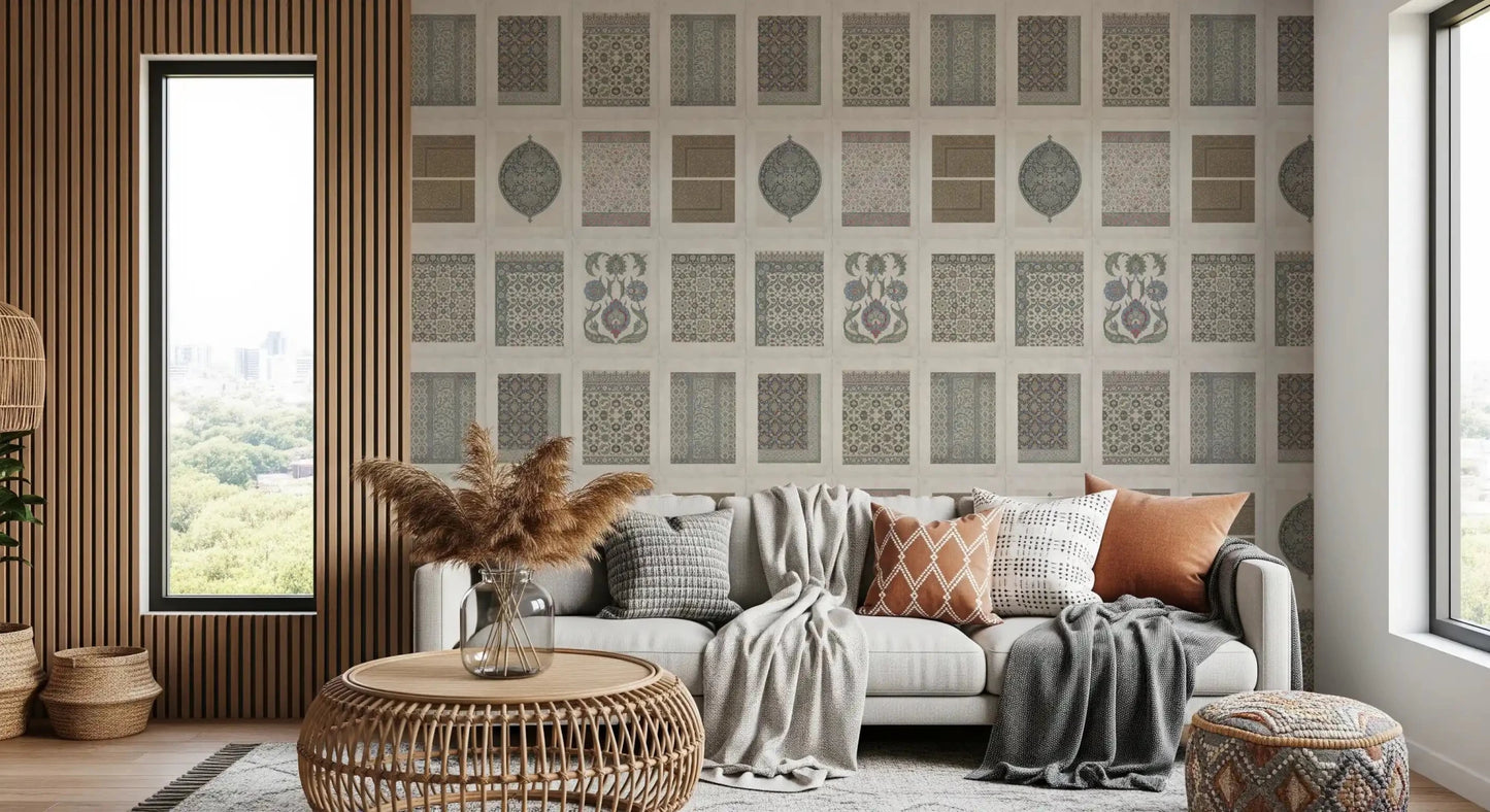 Neutral panel wall mural arranged in an airy living room, GD8979