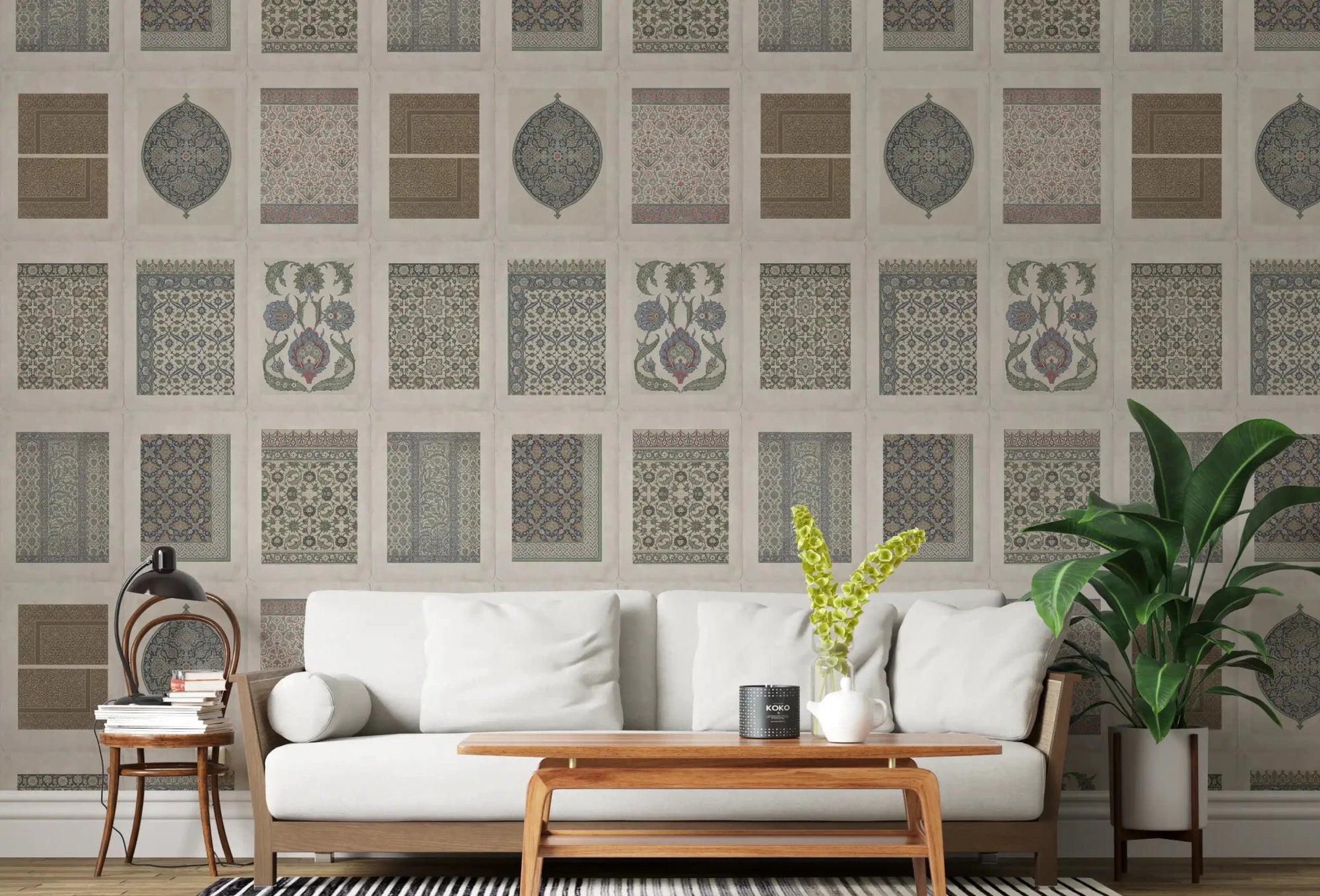 Heritage Pattern Gallery wall mural with framed vintage tile motifs, GD8979