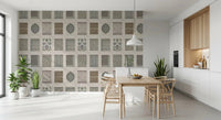 Vintage panel wall mural shown in a bright dining room, GD8979