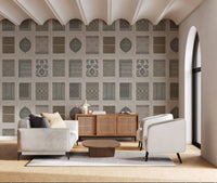 Neutral wall mural with medallions, panels, and classic heritage blocks, GD8979