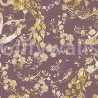 Balanced floral movement gives Heritage Plum Bird & Floral Wallpaper depth
