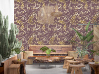 Soft gold accents lift Heritage Plum Bird & Floral Wallpaper clearly