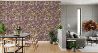 Graceful bird motifs enrich Heritage Plum Bird & Floral Wallpaper