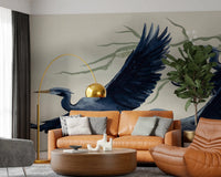 Window-lit room using Heron Flight Wall Mural as a bold visual backdrop