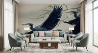 Living room interior featuring Heron Flight Wall Mural