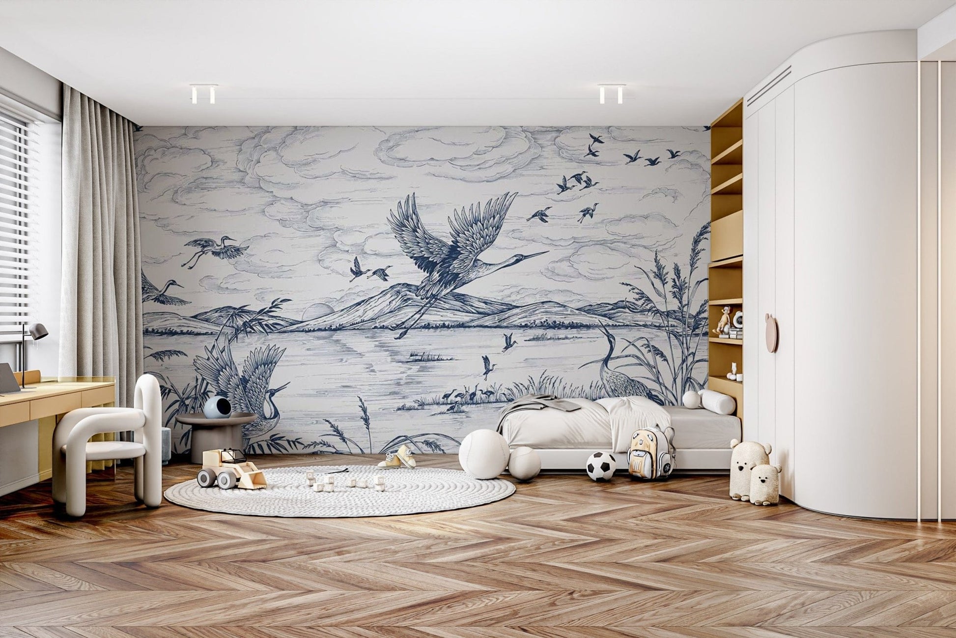 Nature-inspired heron wallpaper print
