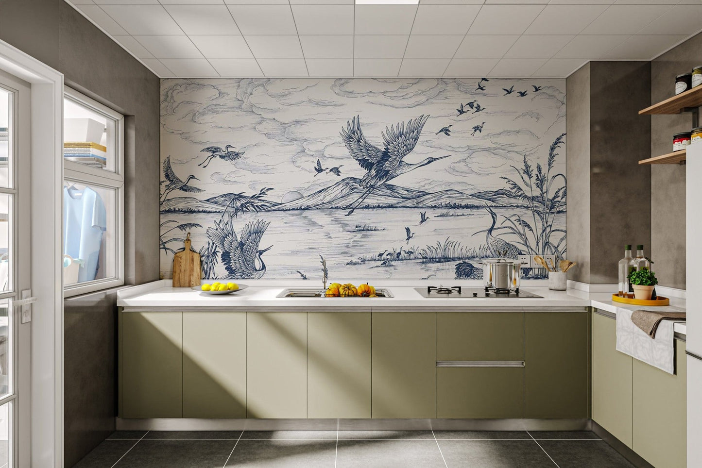 Hand-drawn birds wallpaper mural
