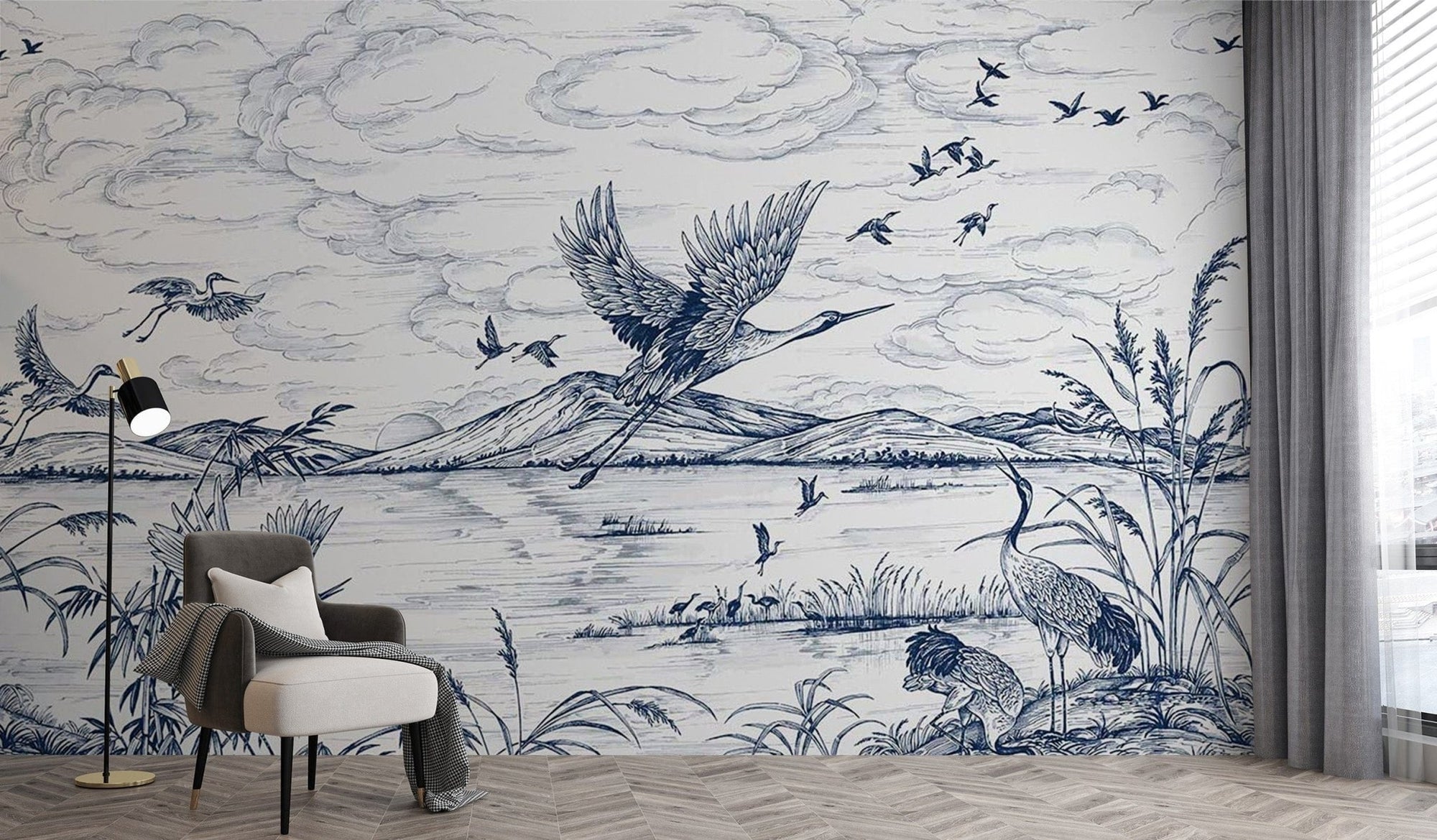 Monochrome lake scene wallpaper design
 D262