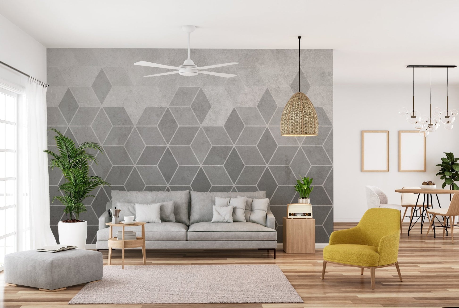 Hexagon Cement Wall Tiles Wallpaper Mural - Giffywalls