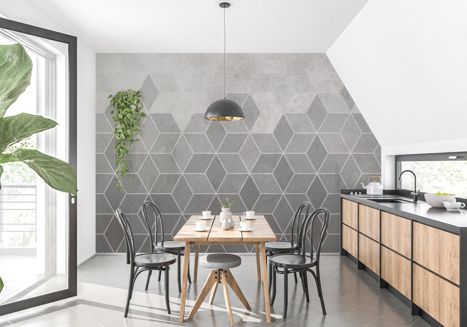 Hexagon Cement Wall Tiles Wallpaper Mural - Giffywalls