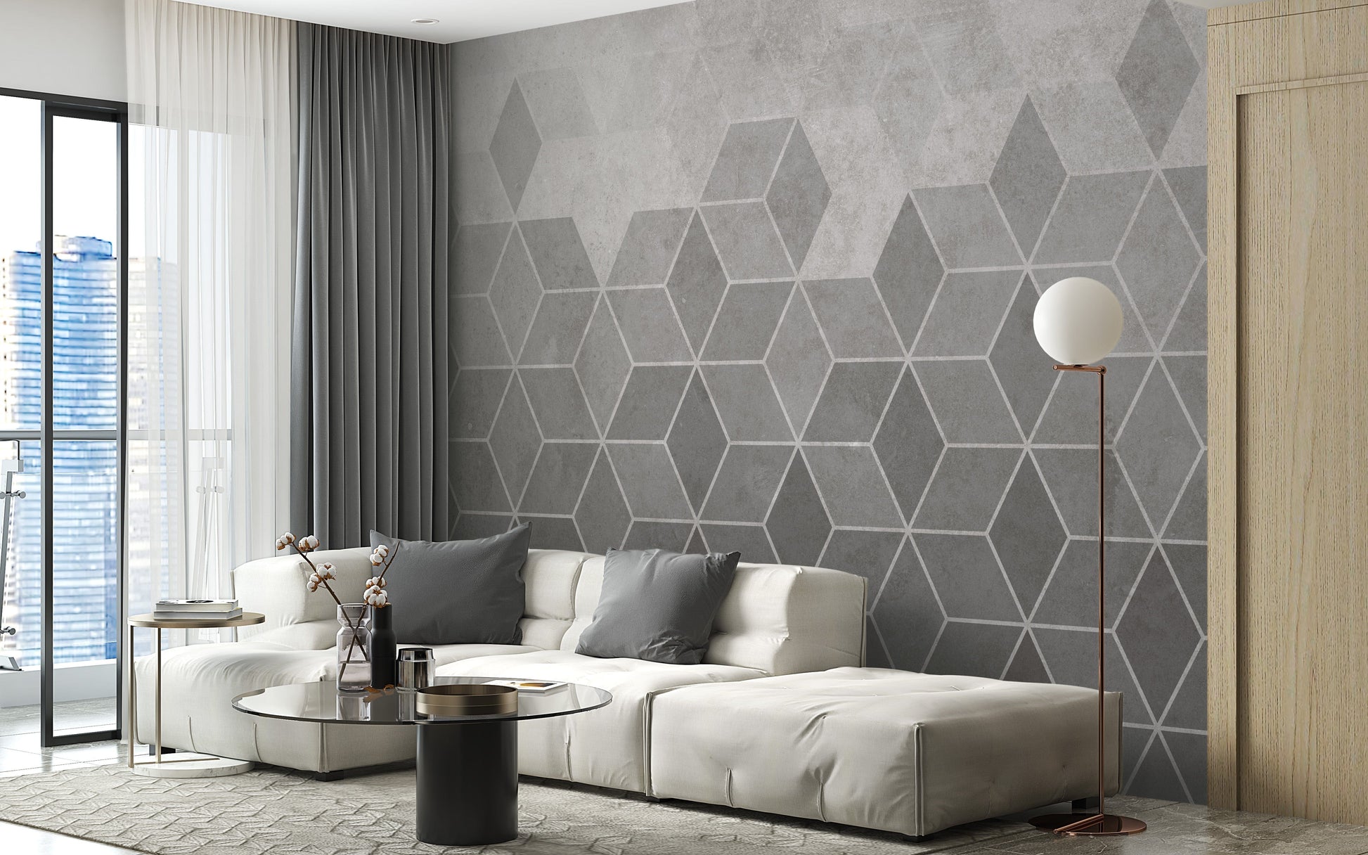 Modern hexagon cement wallpaper mural