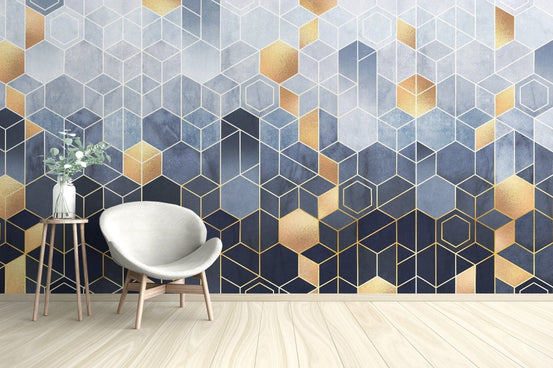 Hexagonal ombre gold wallpaper mural for walls geo-02