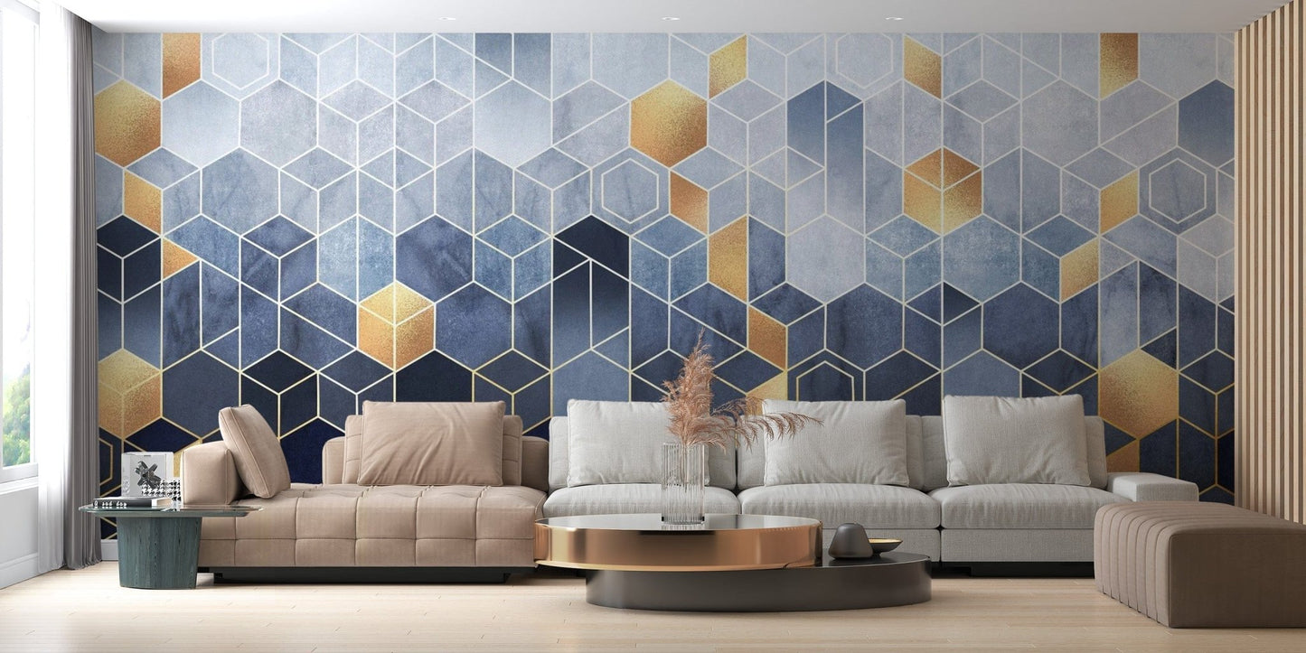 Hexagonal Ombre Gold Wallpaper Mural - Giffywalls
