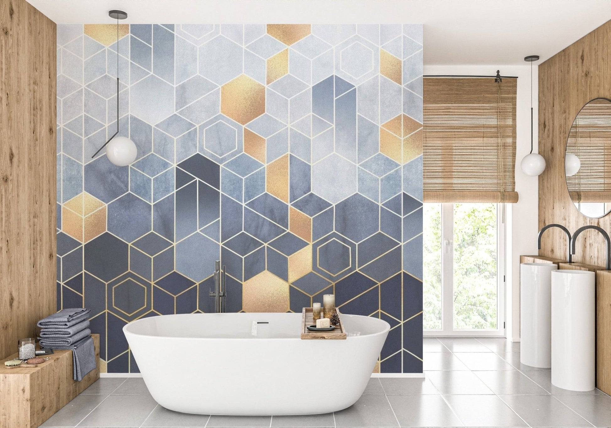 Hexagonal Ombre Gold Wallpaper Mural - Giffywalls