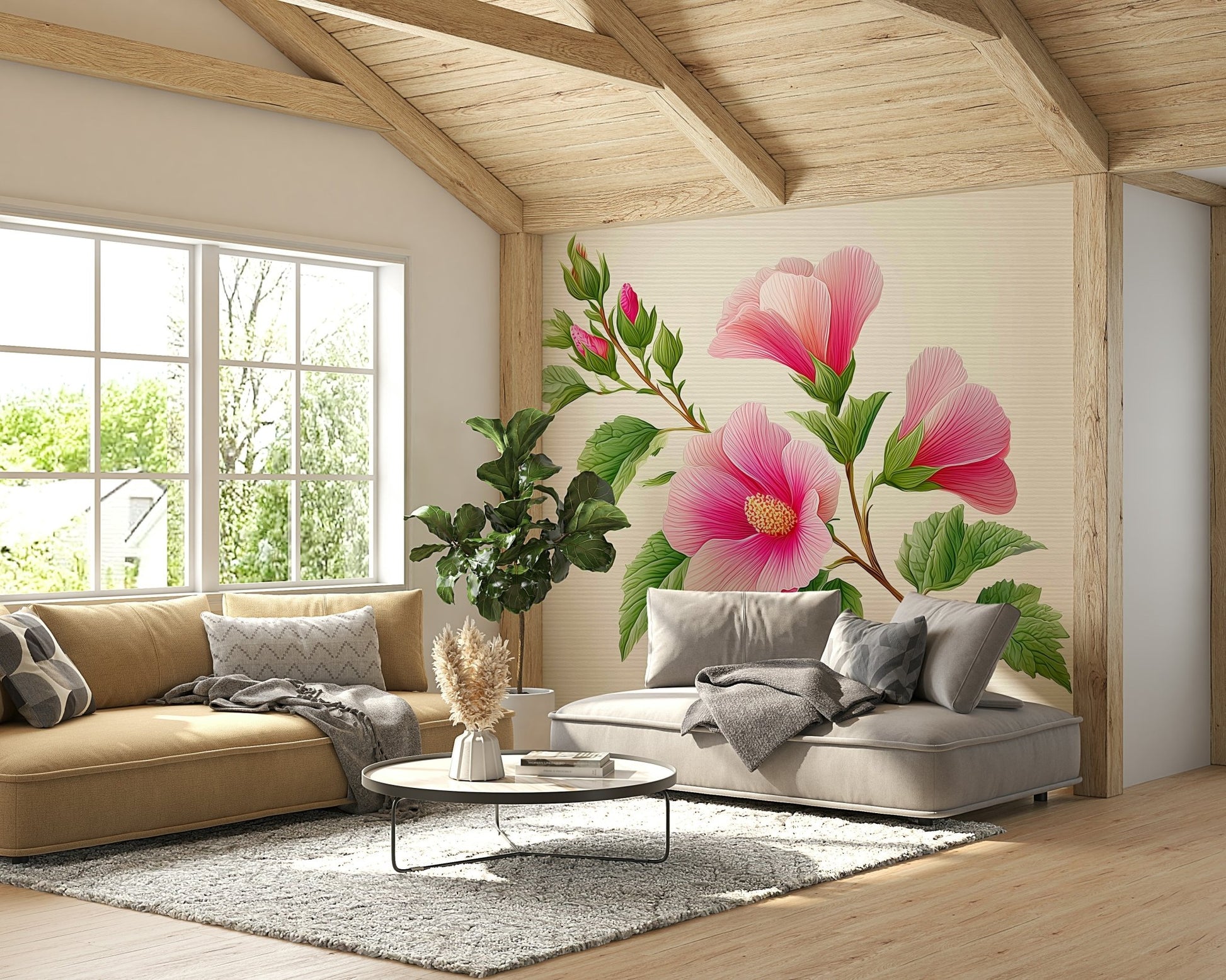 a painting of a hibiscus garden

