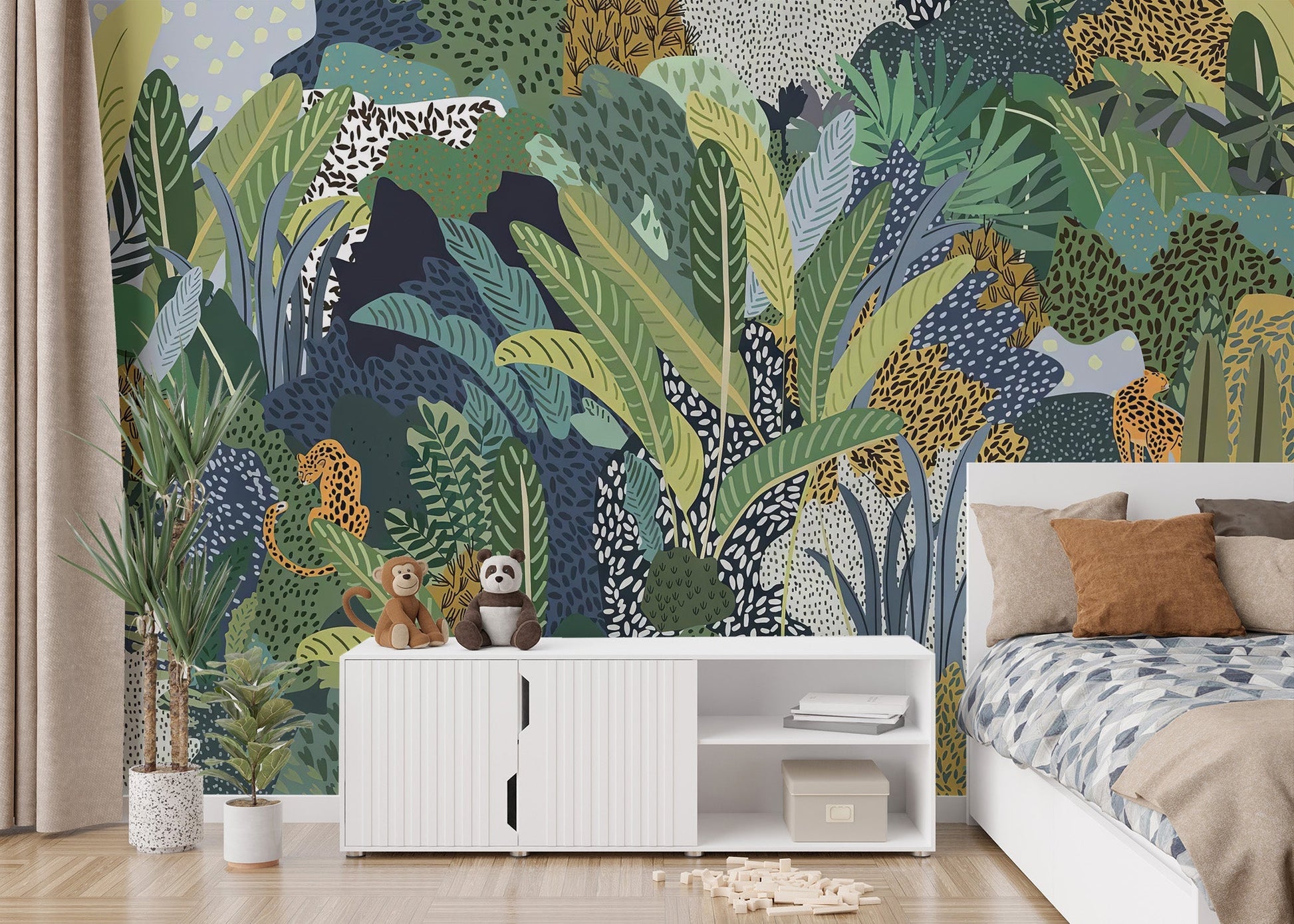 Hidden Jungle Cat Mural - Giffywalls C402