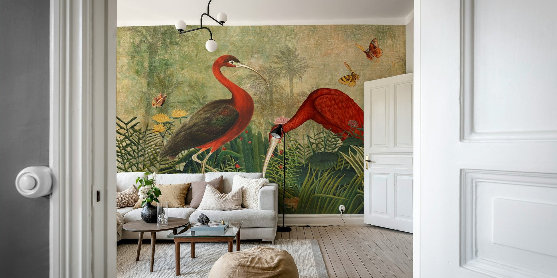 Exotic jungle mural featuring a hidden oasis scene.

