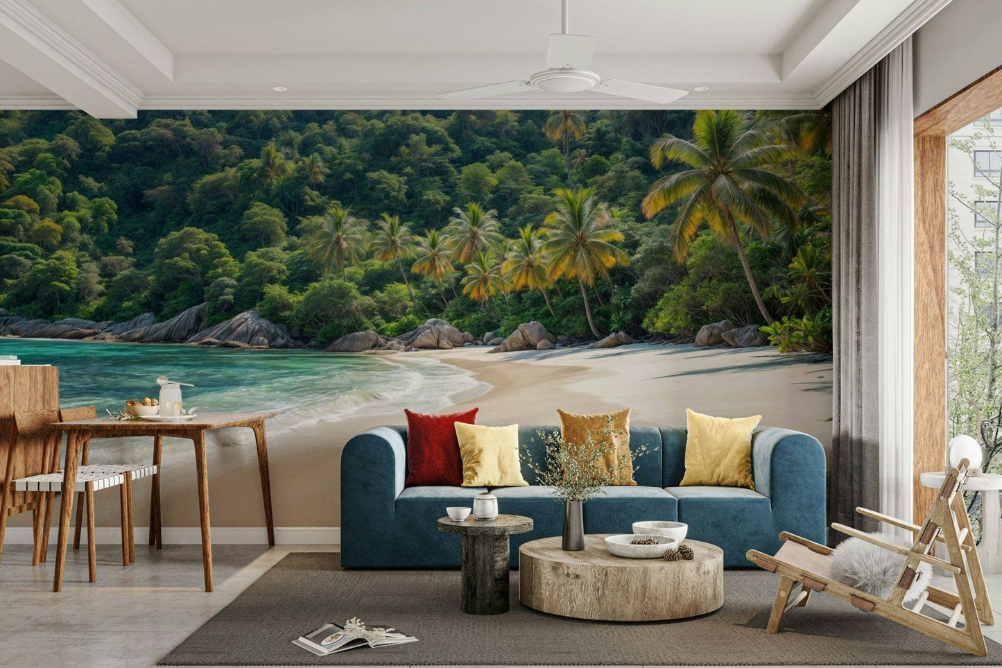 Deep green tropical wallpaper with leafy plants