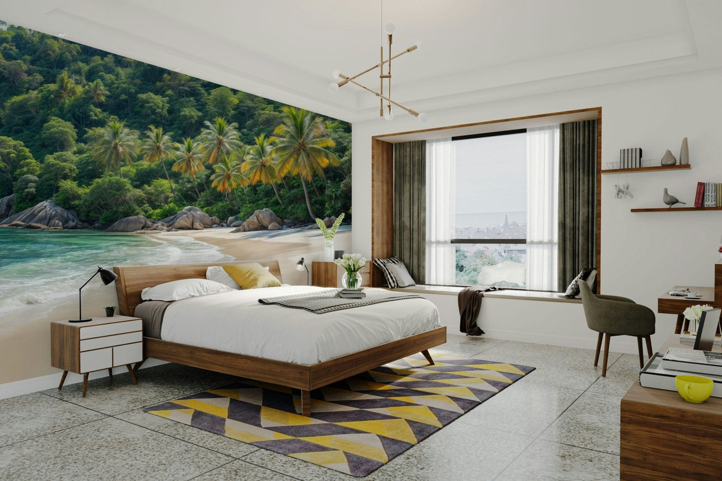 Tropical palm leaves pattern for vibrant wall design

