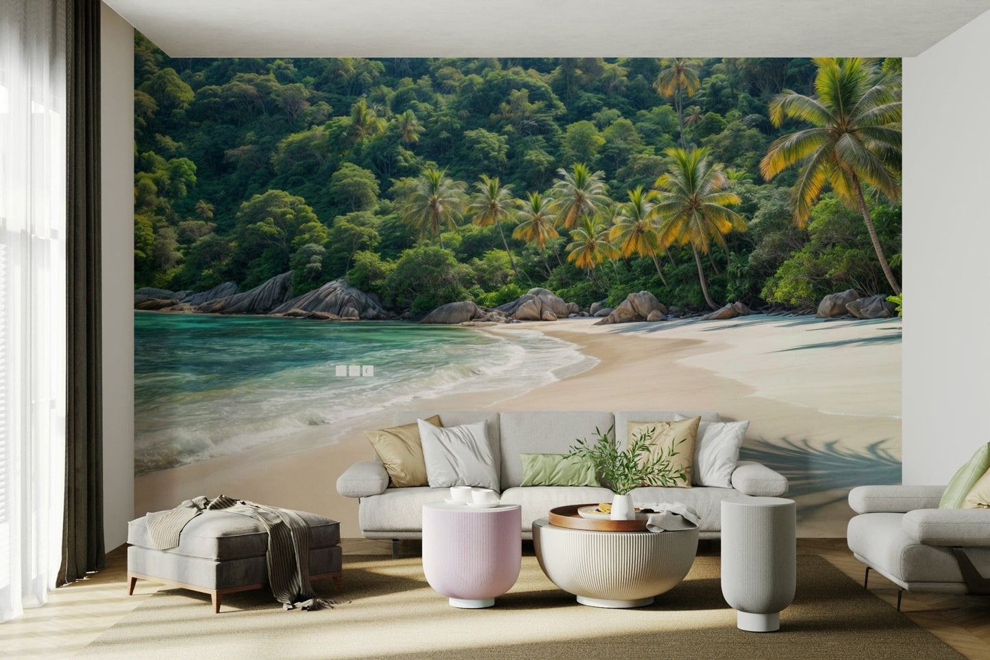 Hidden oasis wallpaper with dense jungle foliage

