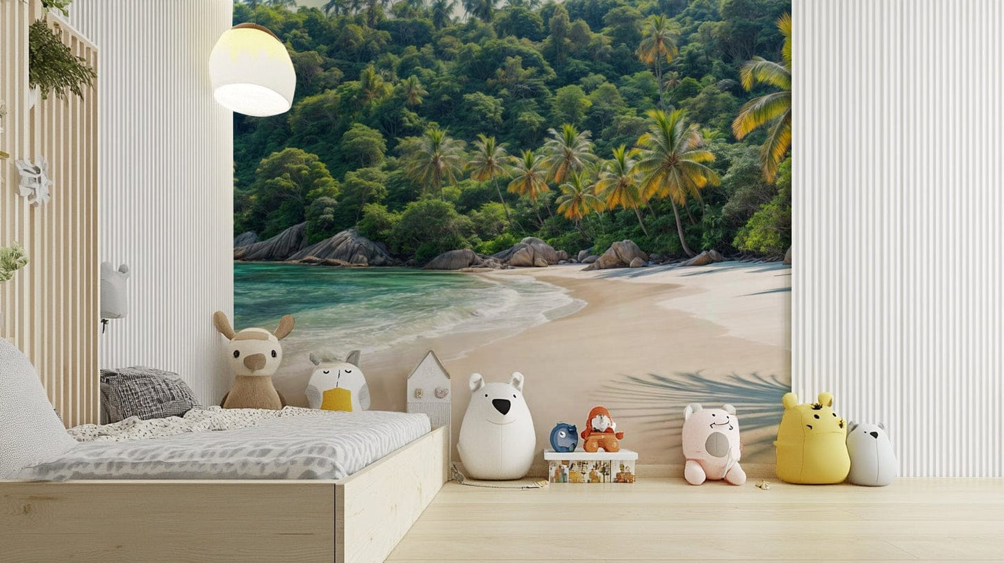 Jungle-inspired wall mural with rich greenery

