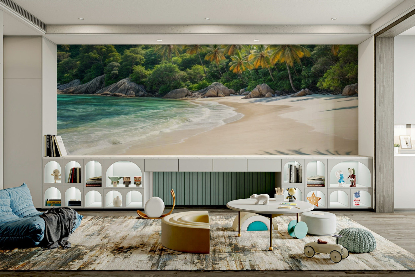 Lush green leaves on hidden tropical oasis wallpaper

