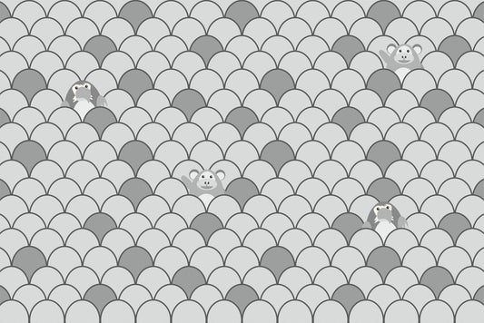 Grey Color Kids Animated Motifs Wallpaper Mural