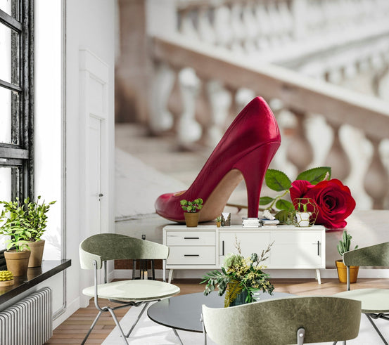 High heels wall mural with elegant red rose accents GD7293
