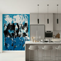 Wiggly navy streaks, stark black wave, High Tide wall art.