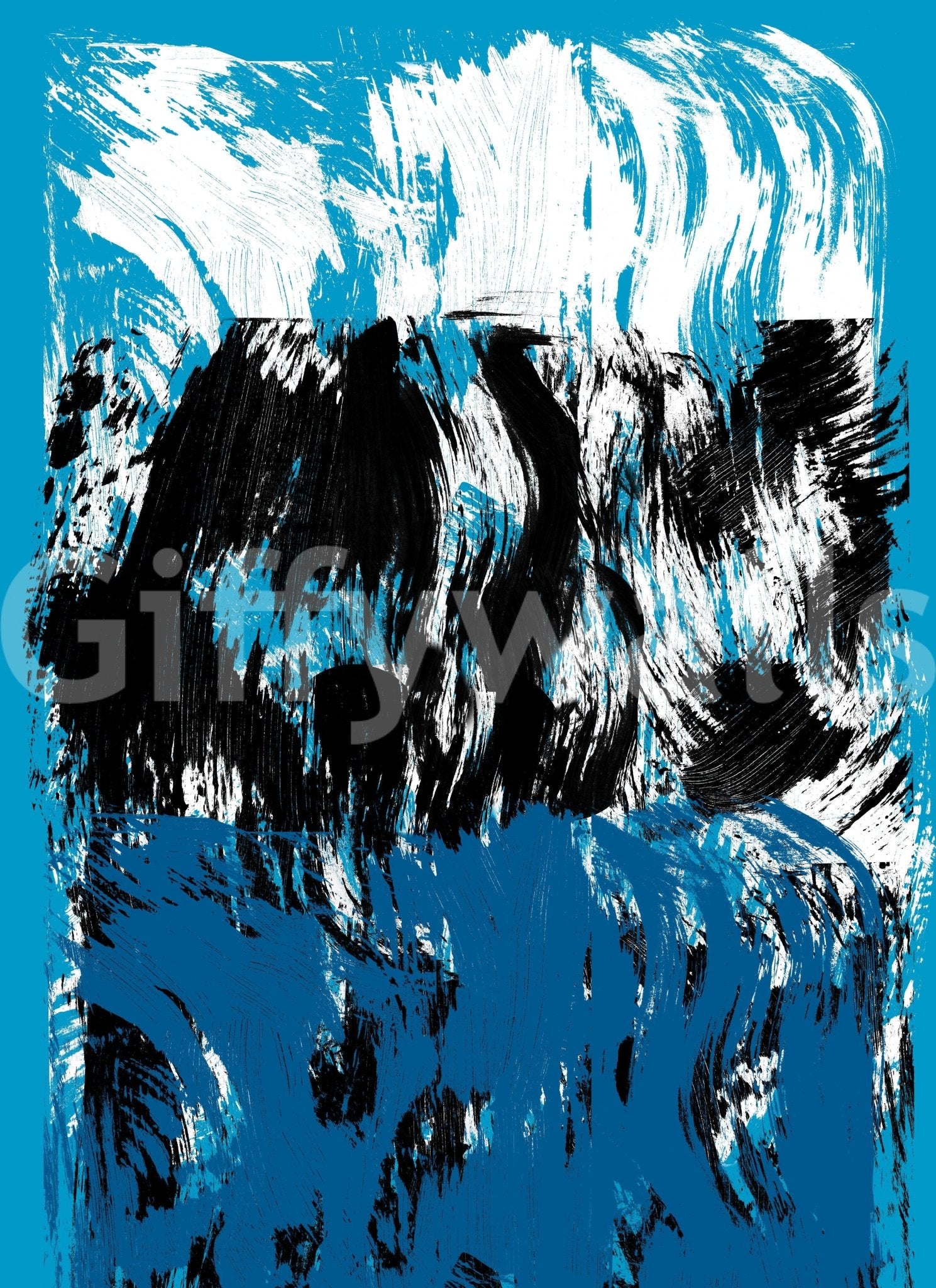 Bizarre oblong tidal art, dashing indigo lines, High Tide product.