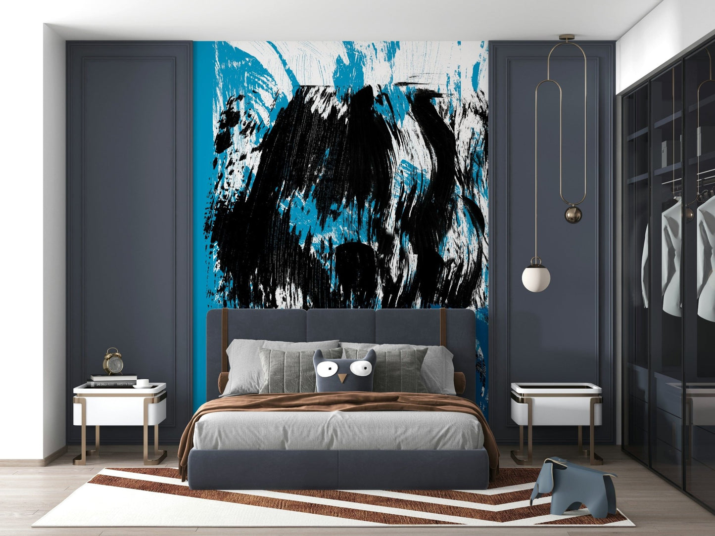 High Tide Wall Mural: Foamy blue, black slather, roiling water abstract.