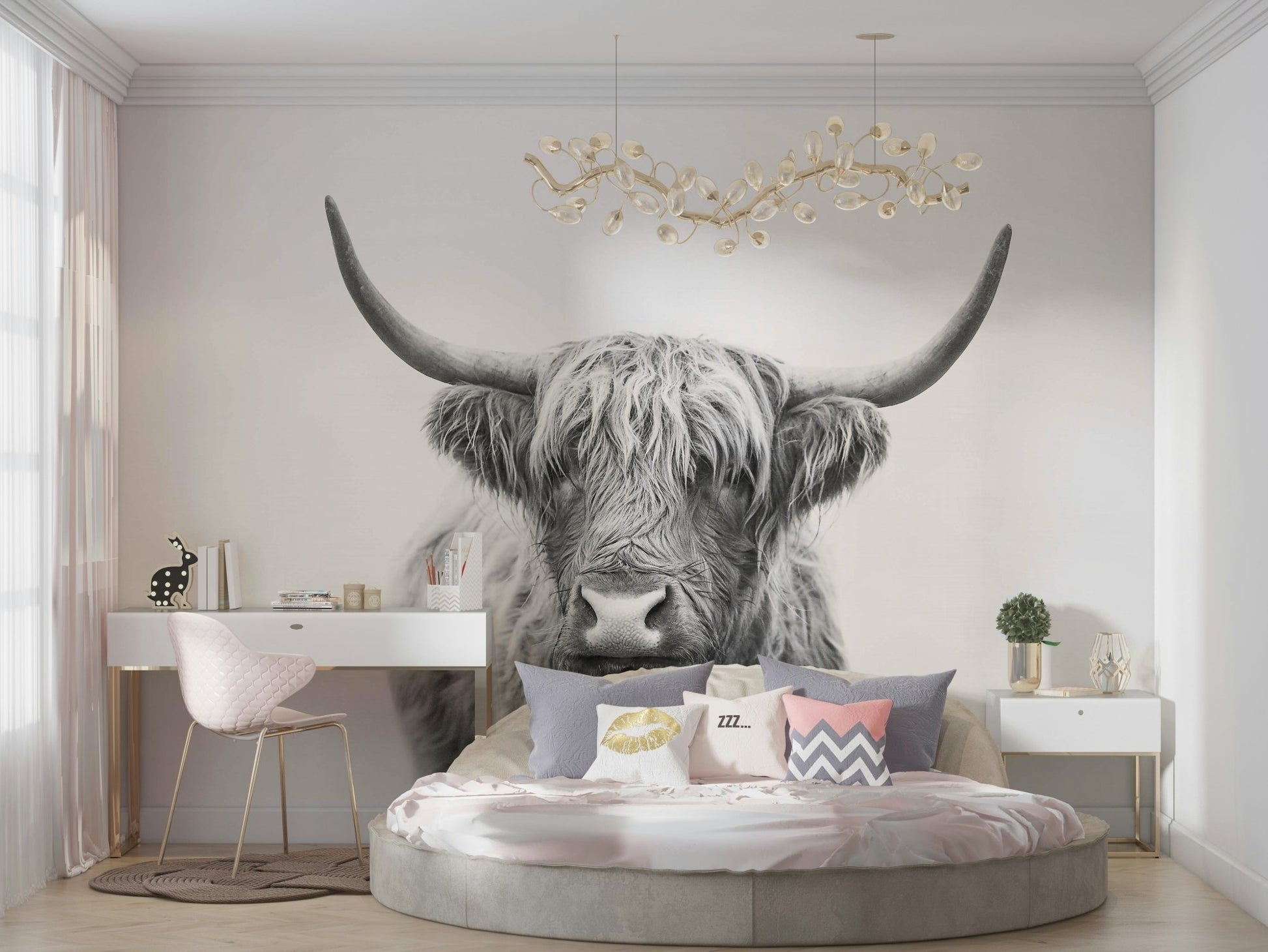 Focus on the bull's horns and expressive face.

