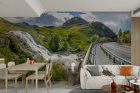 Misty spray from the waterfall.

