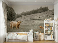 Rustic highland animal wall mural
