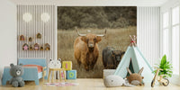 Highland cow wallpaper mural for a warm living space.

