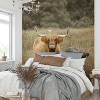 Nature-inspired Highland cow mural for a cozy home.

