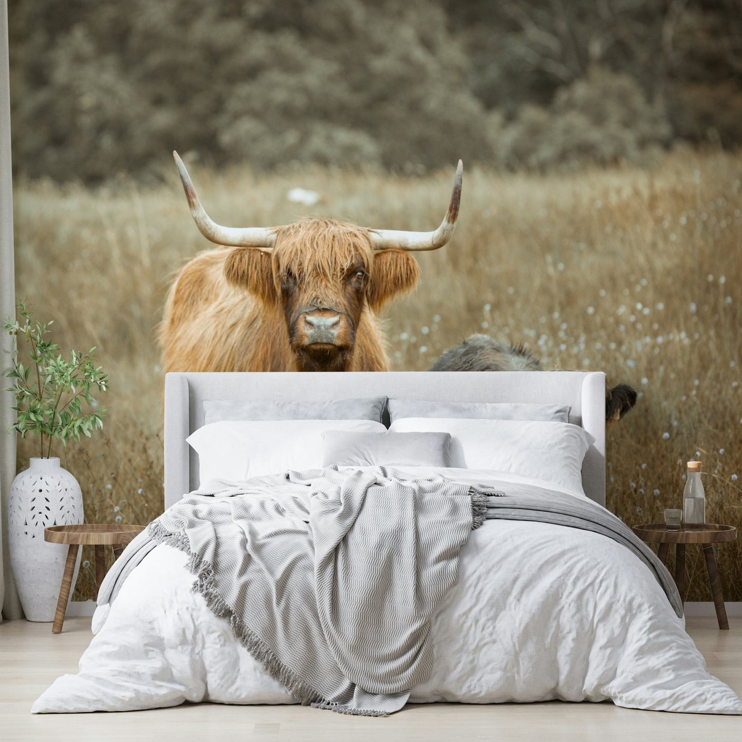Unique Highland cow mural adding warmth to your home.

