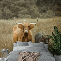 Charming Highland cow mural for a country-themed room.

