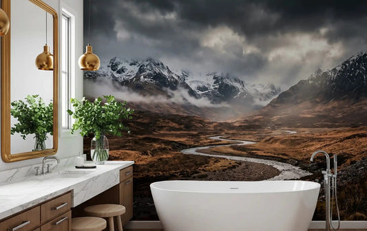 Bathroom set with Highlands' Dramatic wall mural scene