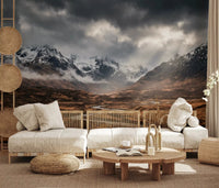 Living room with Highlands' Dramatic Embrace wall mural