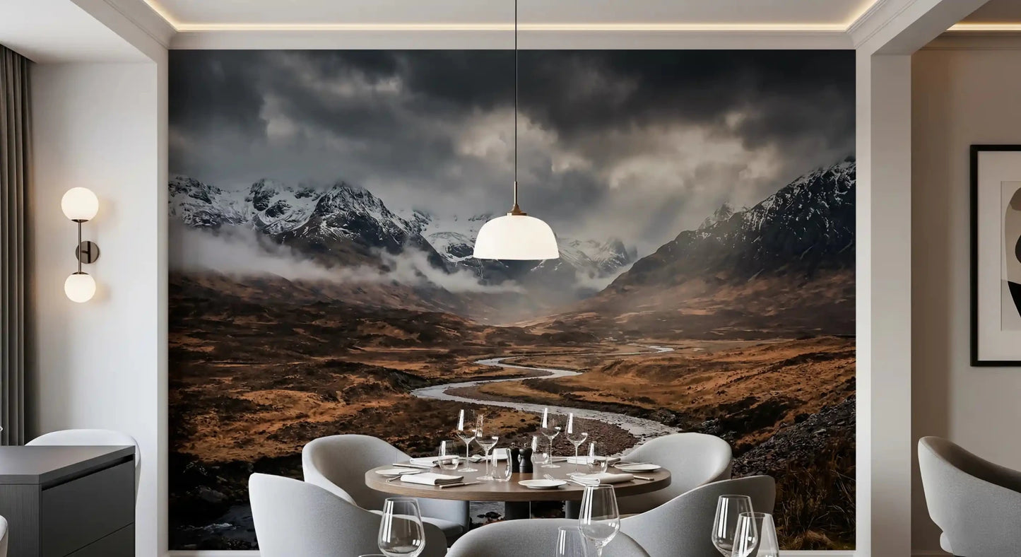 Valley landscape in Dramatic Embrace wall mural design