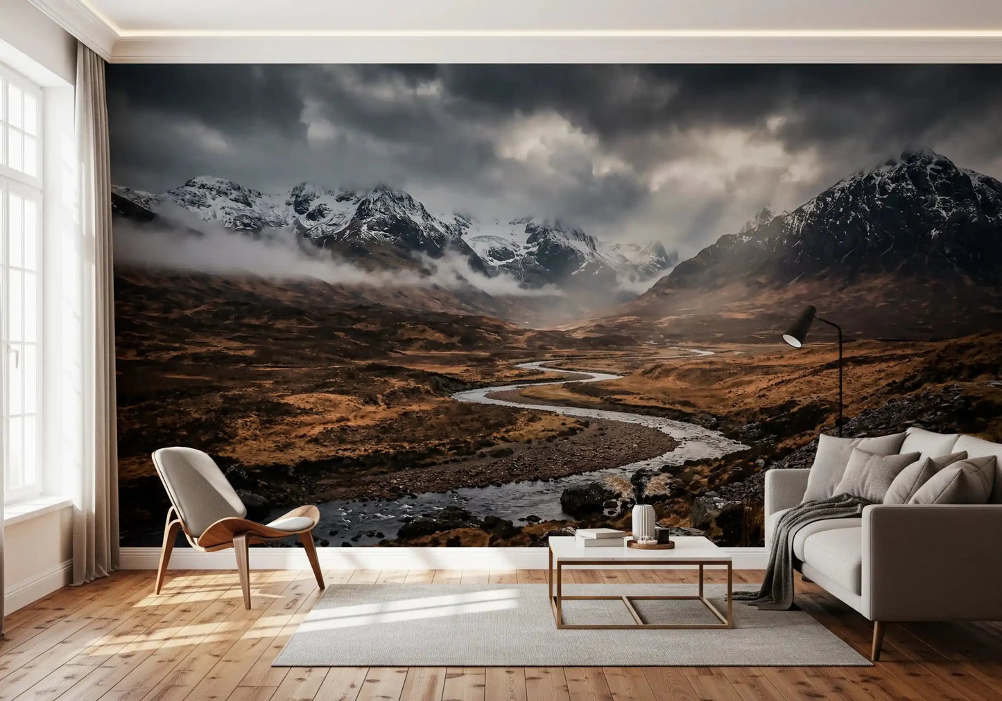 Wide panorama from Highlands' Dramatic Embrace mural