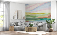 Bright nature mural with layered colorful hills., GD8470