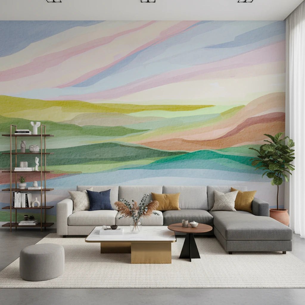 Lively hills and hues design in watercolor style., GD8470