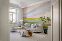 Colorful landscape art with green and pink hills., GD8470