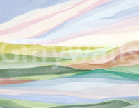 Dynamic green and pink hills in a watercolor print., GD8470