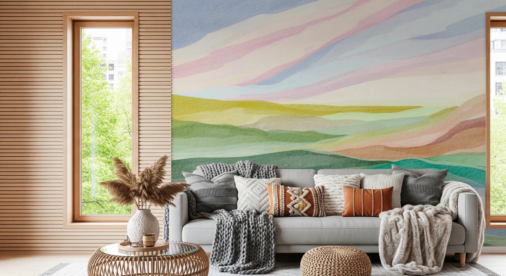 High contrast watercolor landscape with bold hues., GD8470
