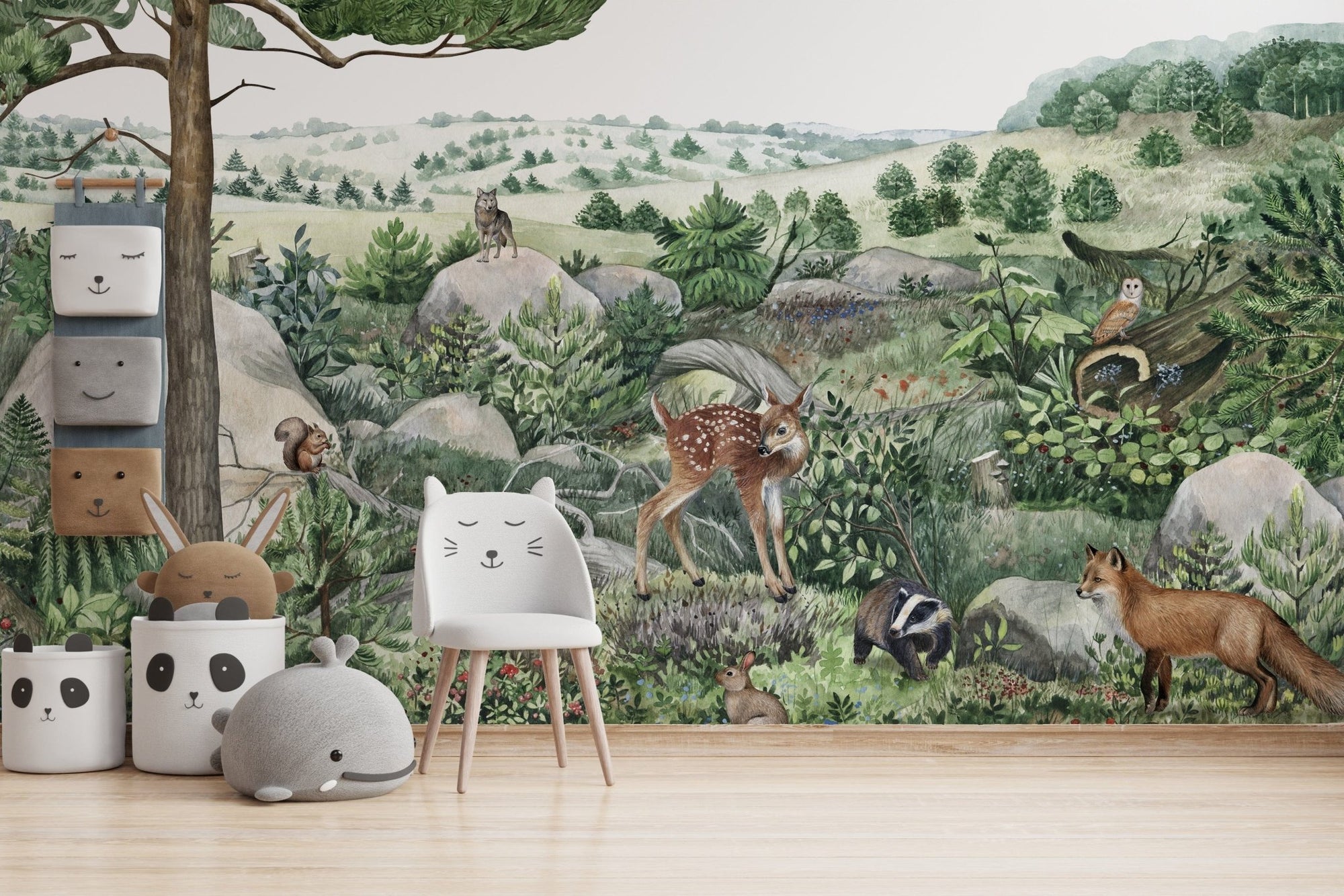 Happy Hills nature wallpaper with forest animals KB32
