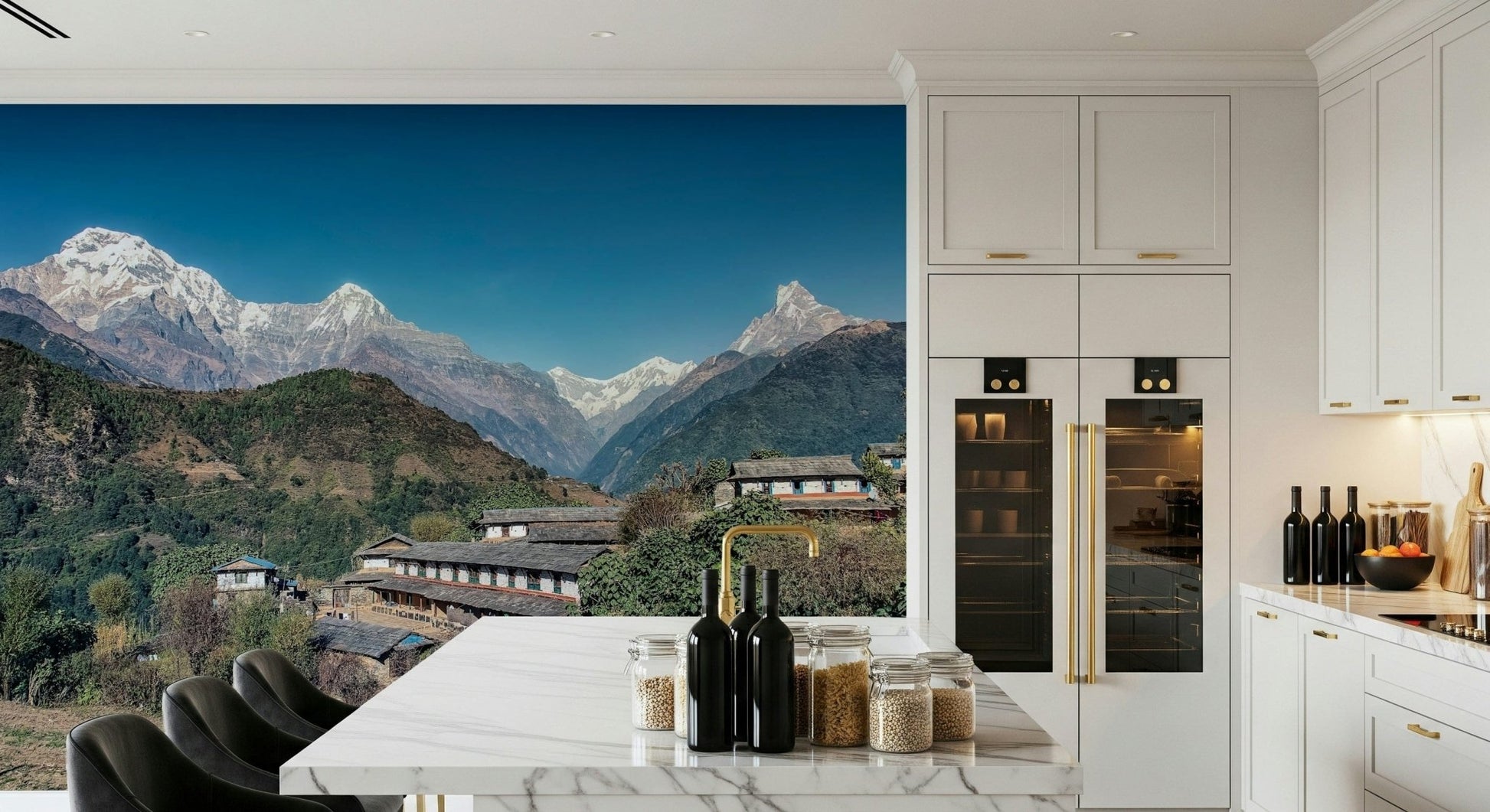 Crisp blue sky over Himalayan Heights wallpaper for walls.